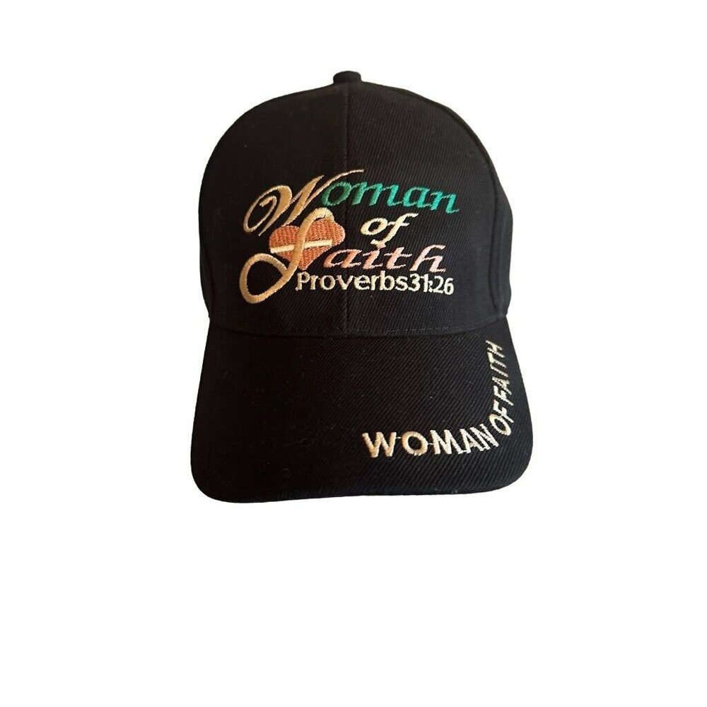 Woman‎ of Faith Proverbs 31:26 Black Hat Cap Adjustable